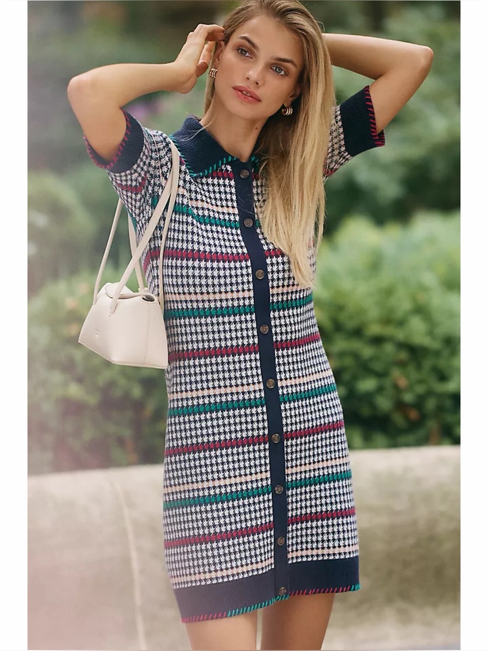 Anthropologie Maeve Buttondown Sweater Shift Mini Dress - Multi Plaid